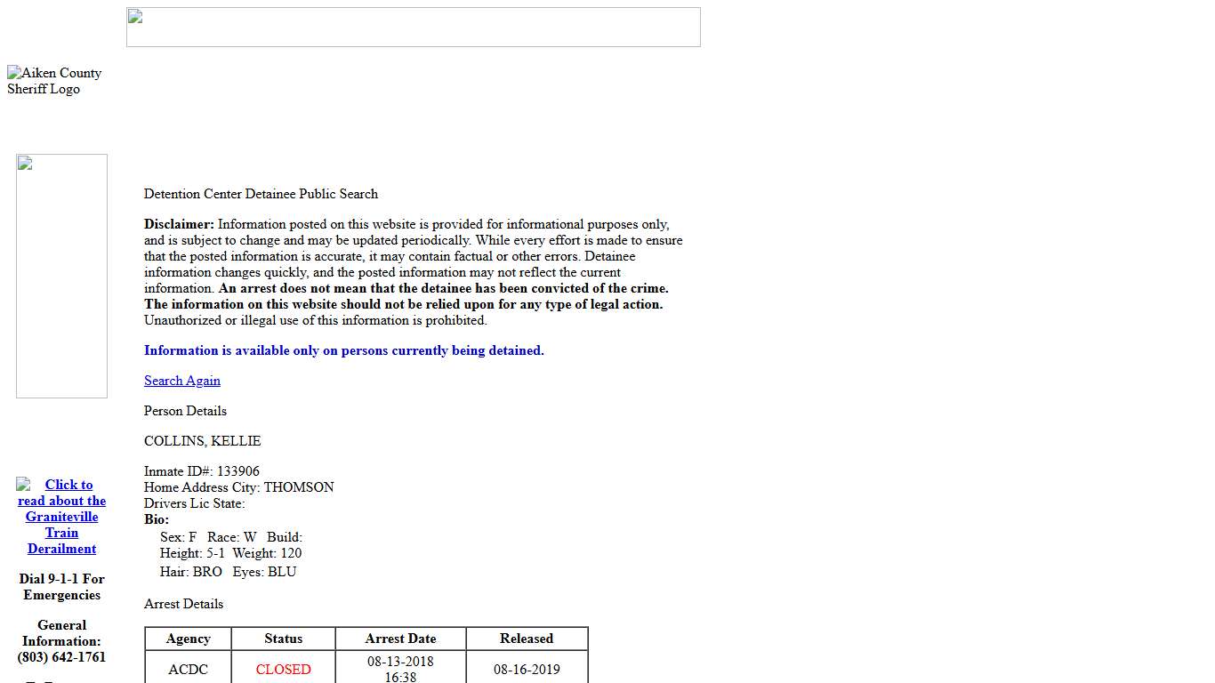 Detention Center Detainee Public Search